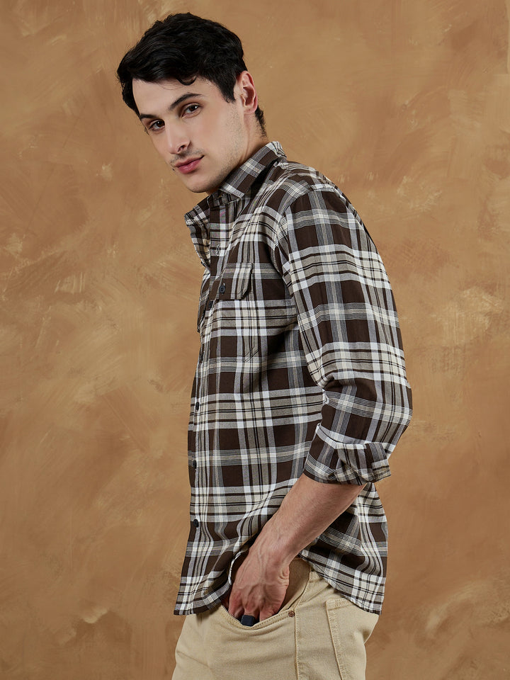 Brown & White: Oversized Checkered Shirt