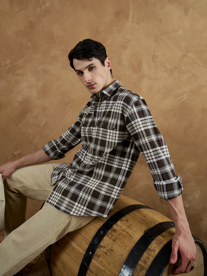 Brown & White: Oversized Checkered Shirt