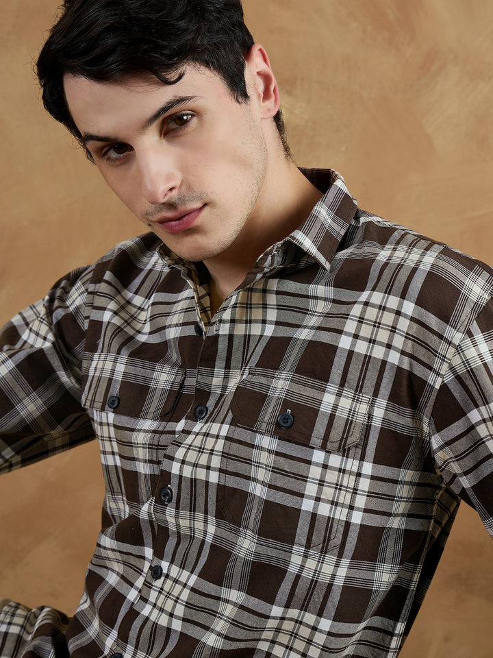 Brown & White: Oversized Checkered Shirt