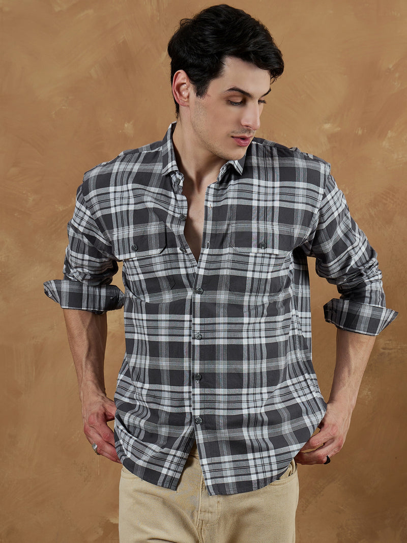Grey & White: Oversized Checkered Shirt