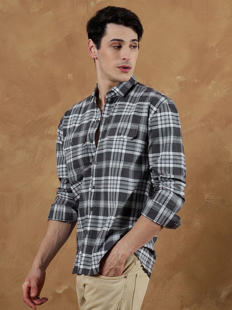 Grey & White: Oversized Checkered Shirt