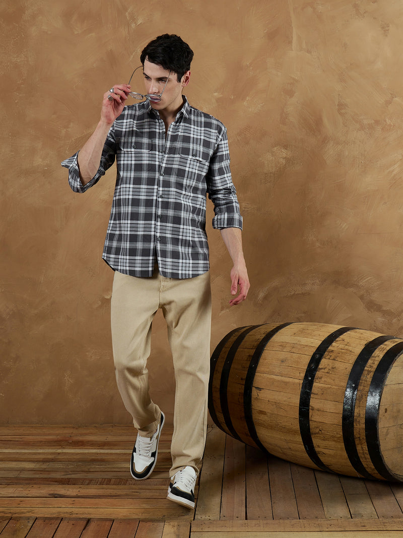 Grey & White: Oversized Checkered Shirt