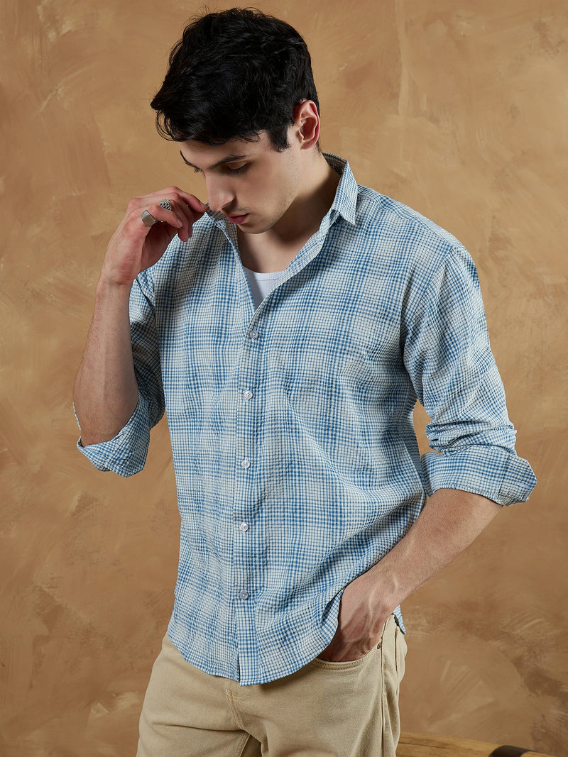 Blue & White: Micro Checkered Shirt
