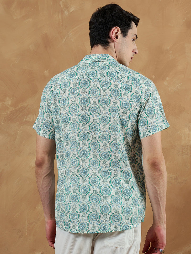 White: Half Sleeves Block Printed Shirt