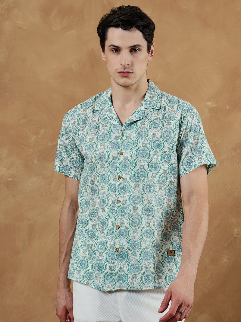 White: Half Sleeves Block Printed Shirt