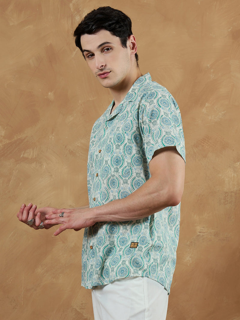 White: Half Sleeves Block Printed Shirt