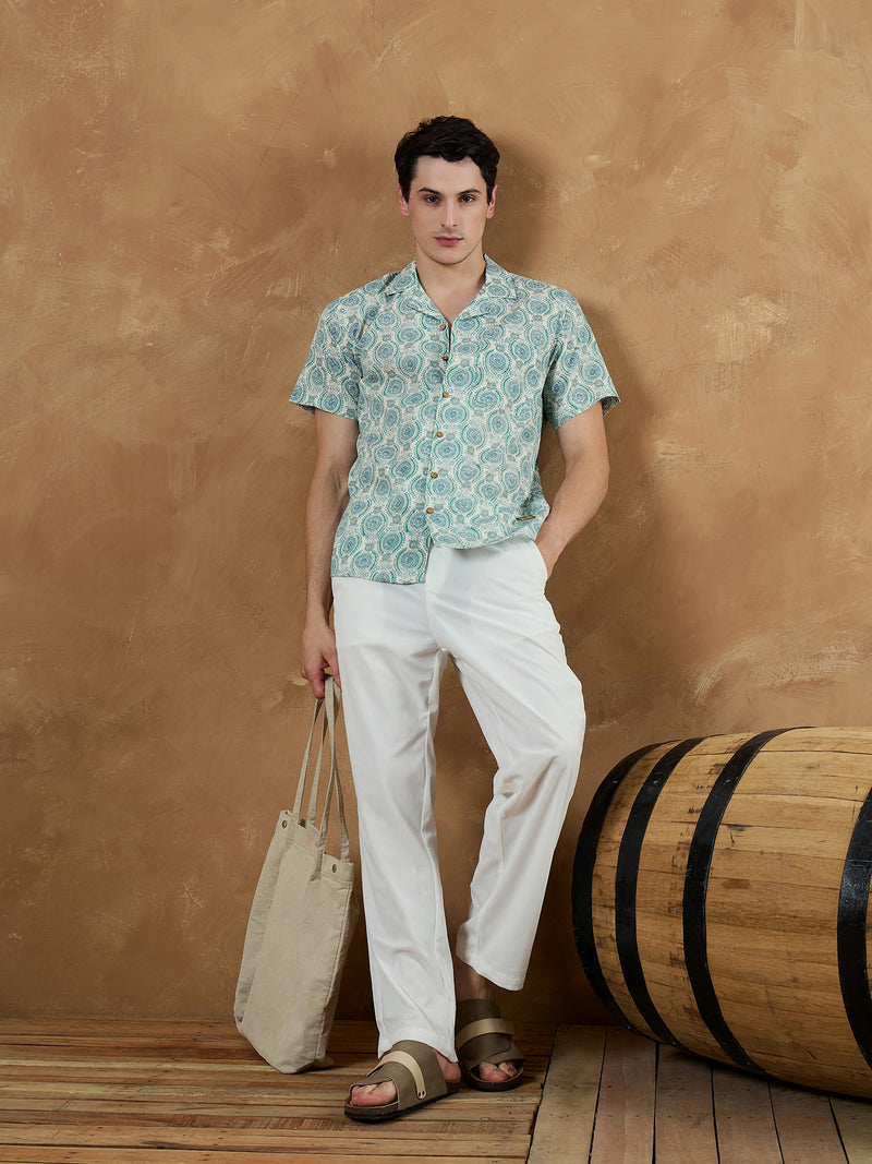 White: Half Sleeves Block Printed Shirt