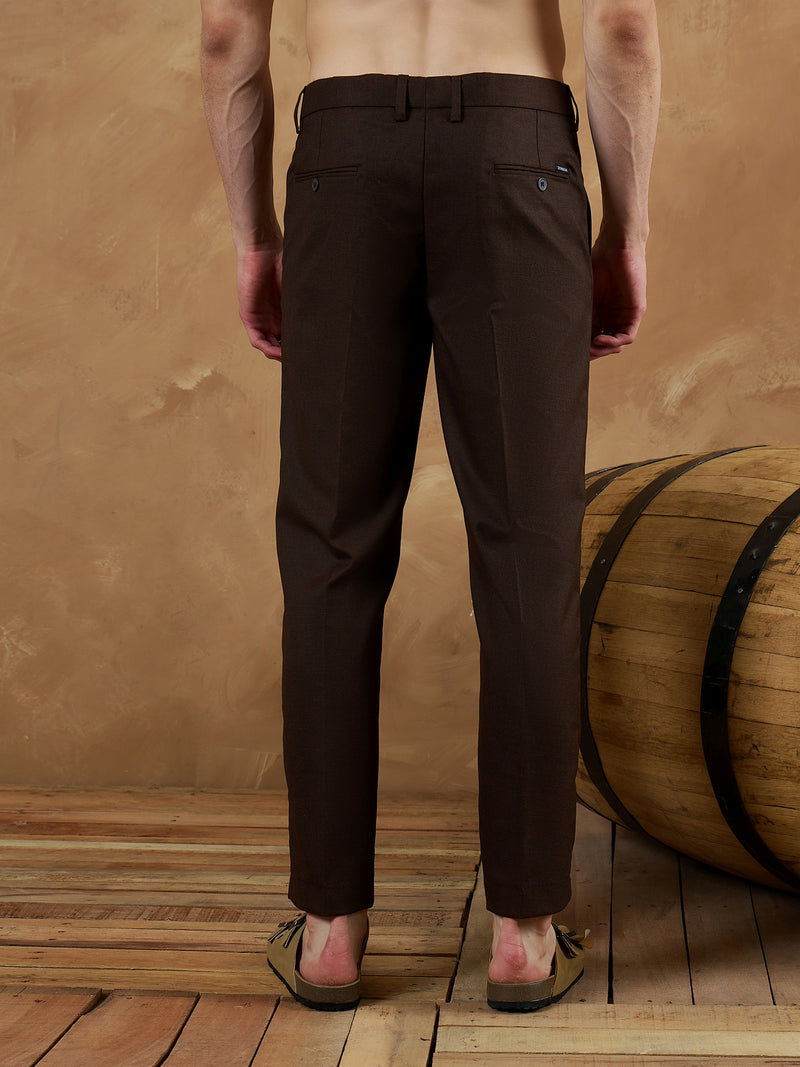 Brown: Textured Self design Trouser