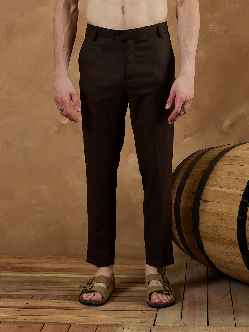 Brown: Textured Self design Trouser