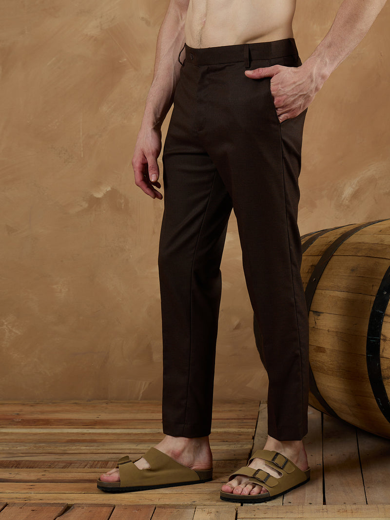 Brown: Textured Self design Trouser