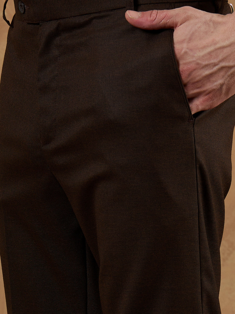 Brown: Textured Self design Trouser