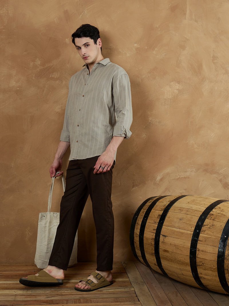 Brown: Textured Self design Trouser