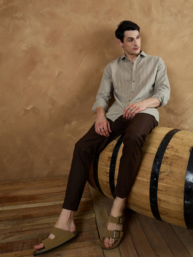 Brown: Textured Self design Trouser