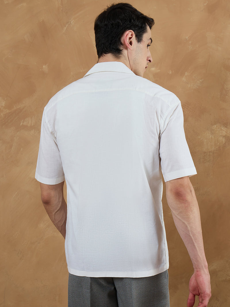Off White & Blue: Placement Printed Shirt