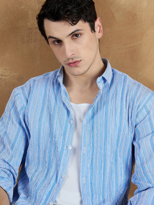 Blue & White: Striped Oversized Casual Shirt