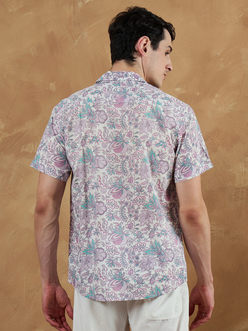 White: Half Sleeves Block Printed Shirt