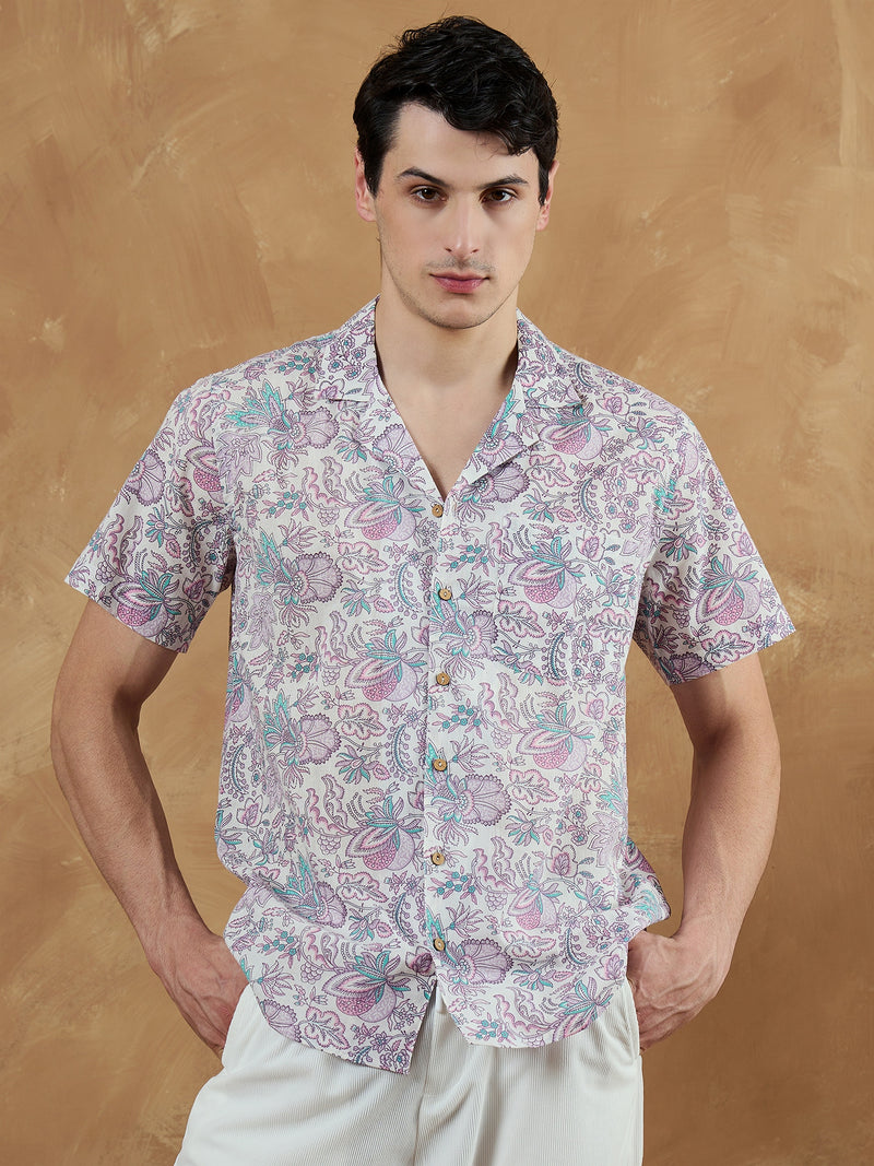 White: Half Sleeves Block Printed Shirt