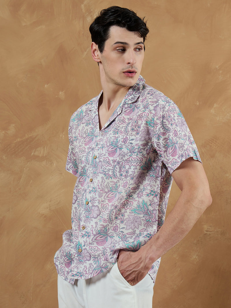 White: Half Sleeves Block Printed Shirt