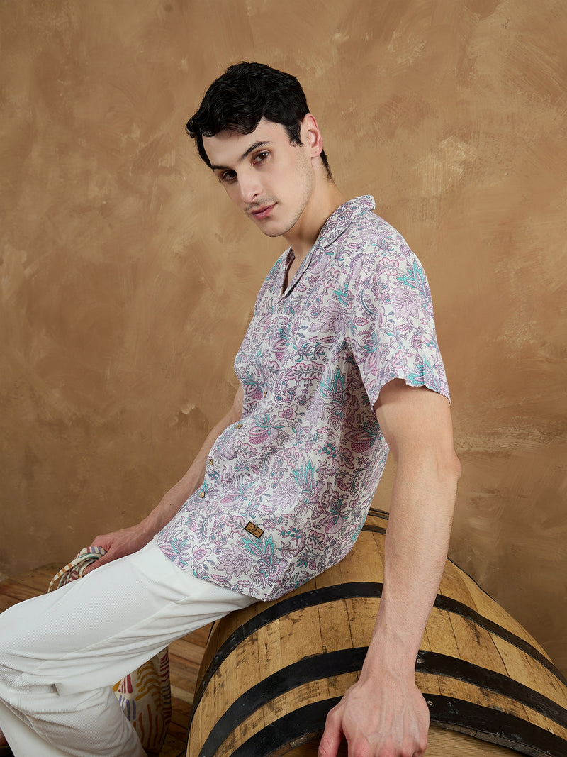 White: Half Sleeves Block Printed Shirt