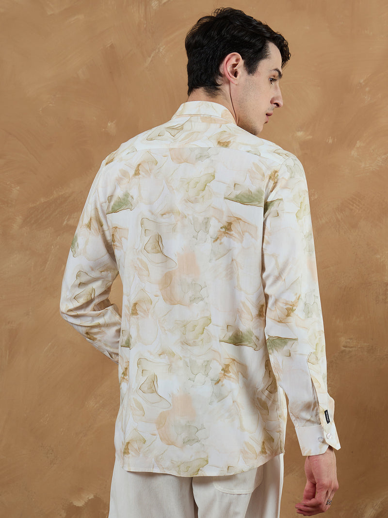 Cream & Brown: Marble Printed Shirt