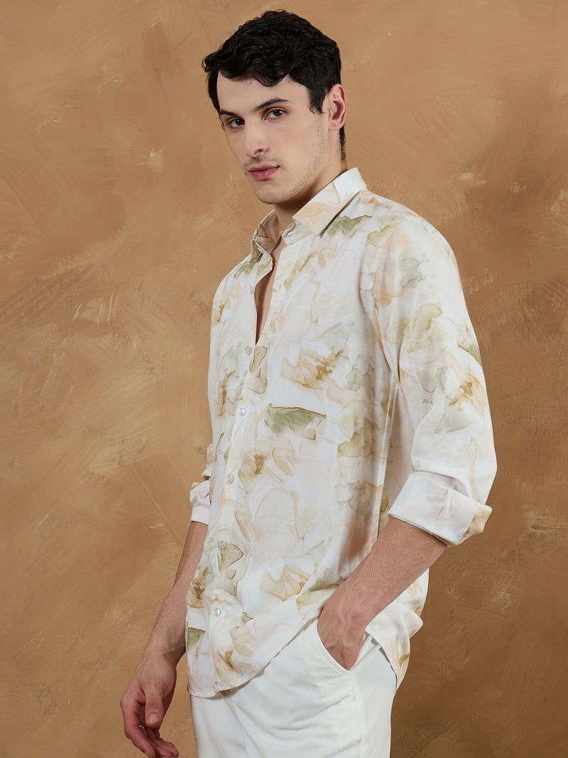 Cream & Brown: Marble Printed Shirt