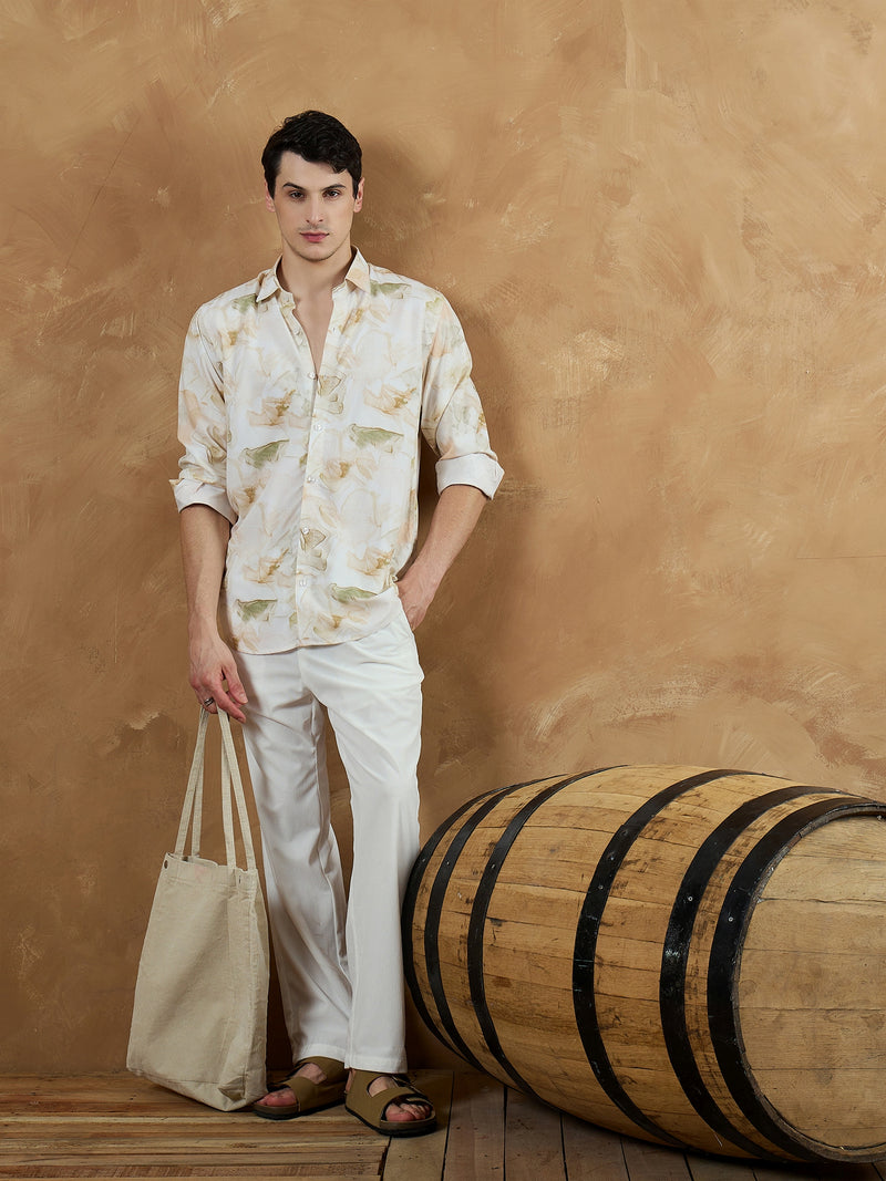 Cream & Brown: Marble Printed Shirt