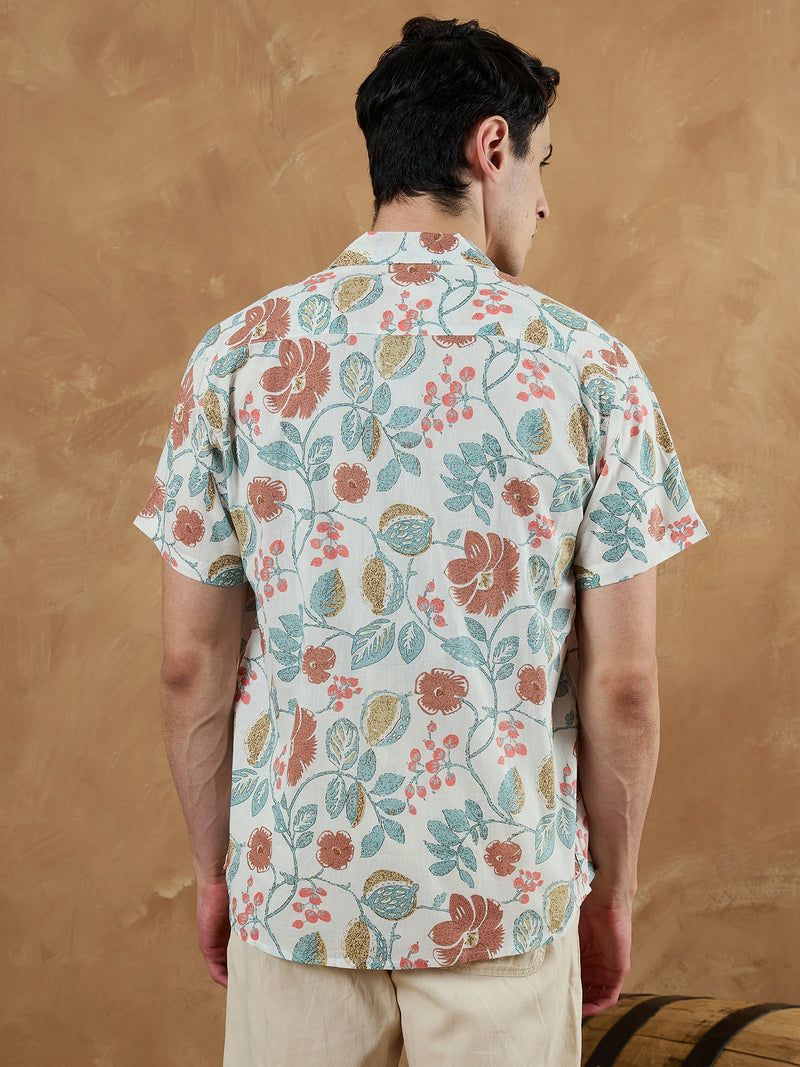 White: Half Sleeves Block Printed Shirt
