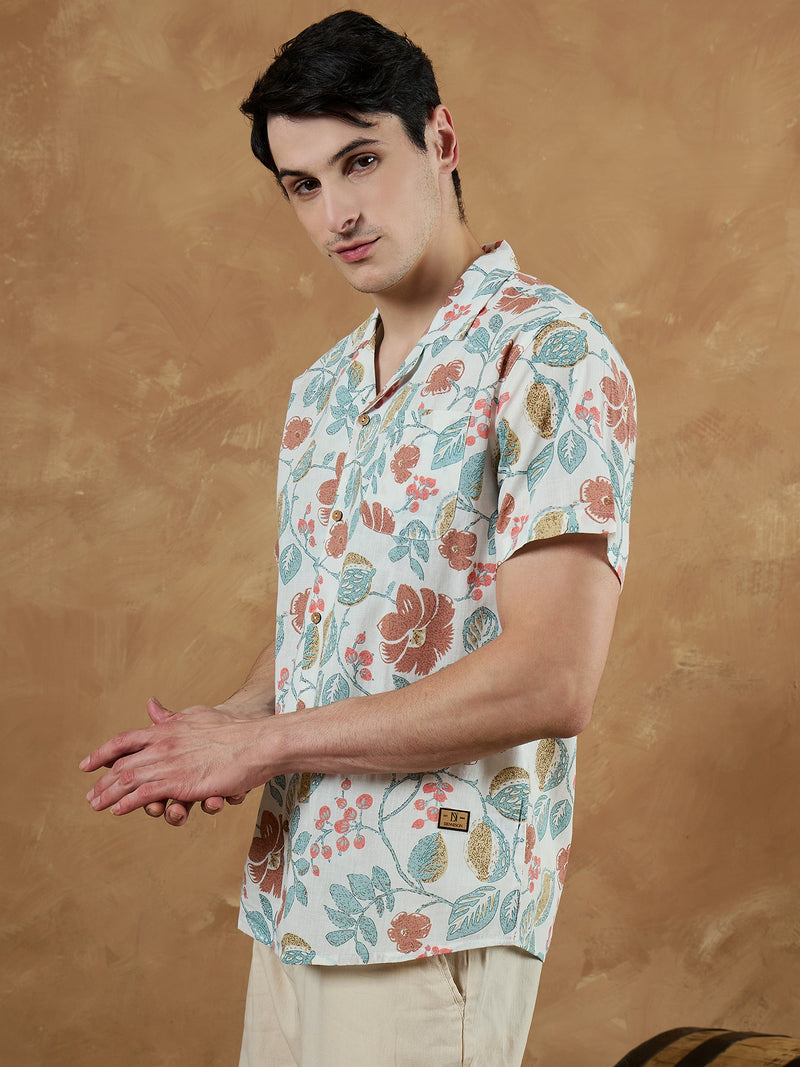 White: Half Sleeves Block Printed Shirt