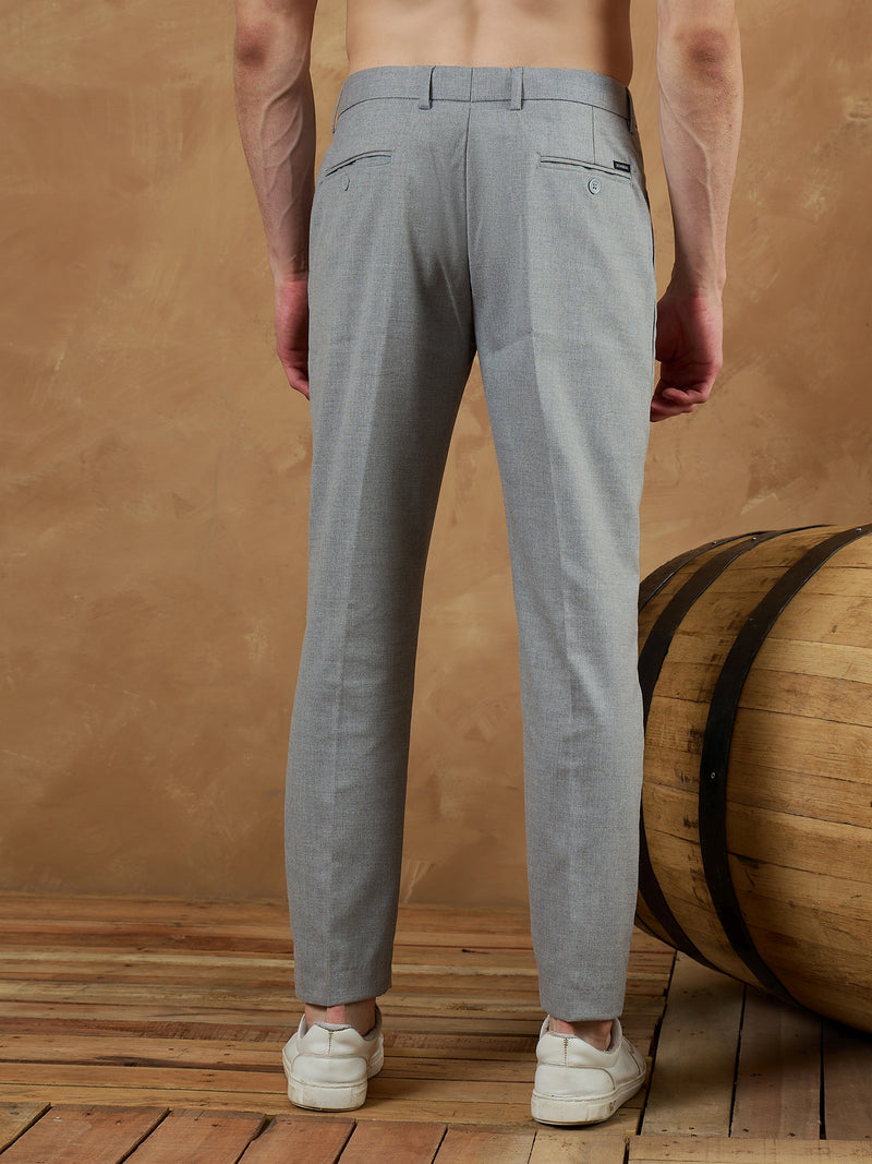 Light Grey: Tapered Fit Pleated Trousers