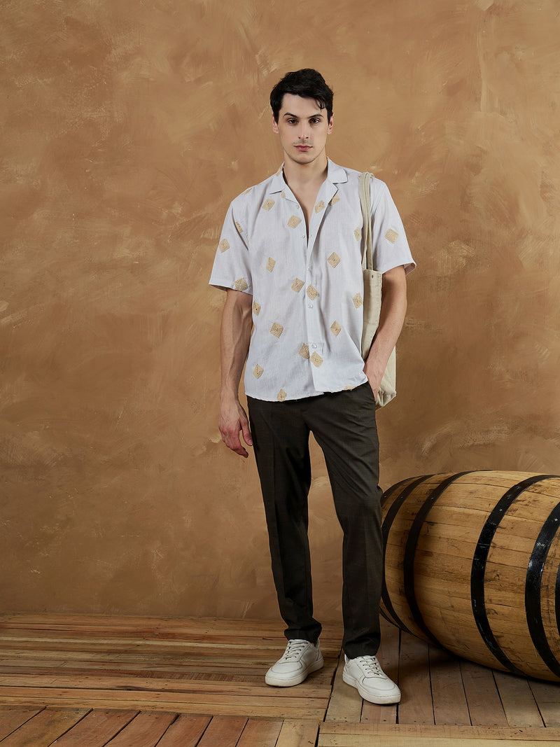 Brown: Checkered Self design Trouser