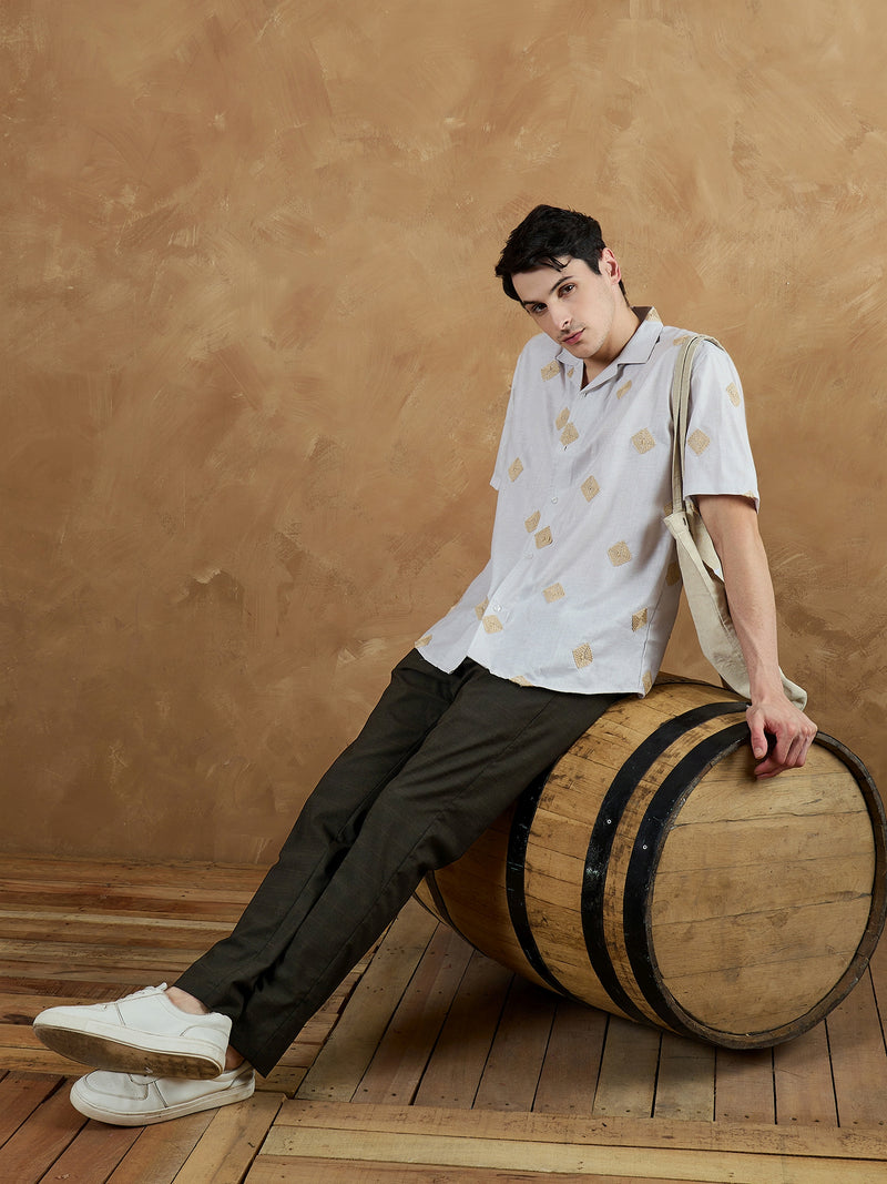 Brown: Checkered Self design Trouser