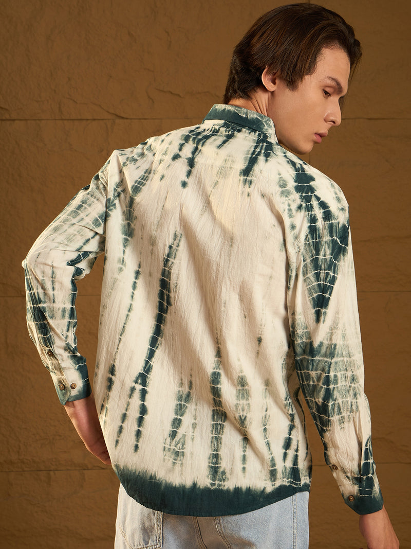 Green & White: Full Sleeves Tie & Dye Shirt