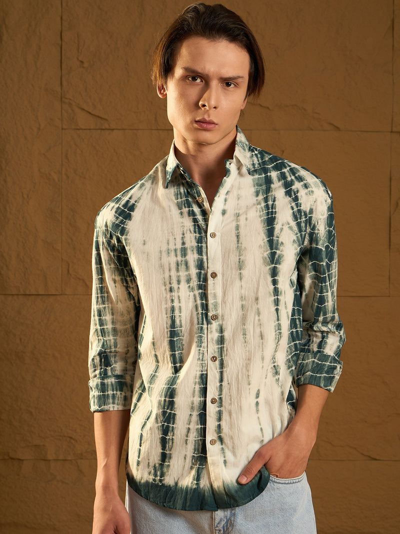 Green & White: Full Sleeves Tie & Dye Shirt
