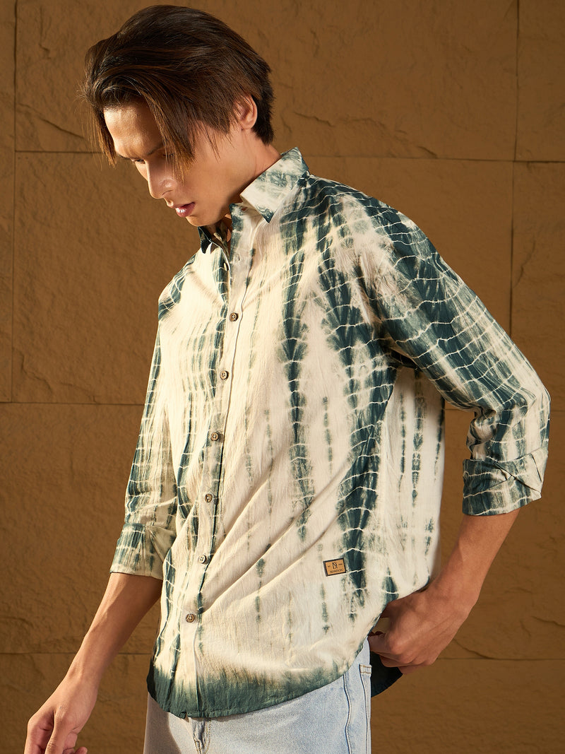 Green & White: Full Sleeves Tie & Dye Shirt