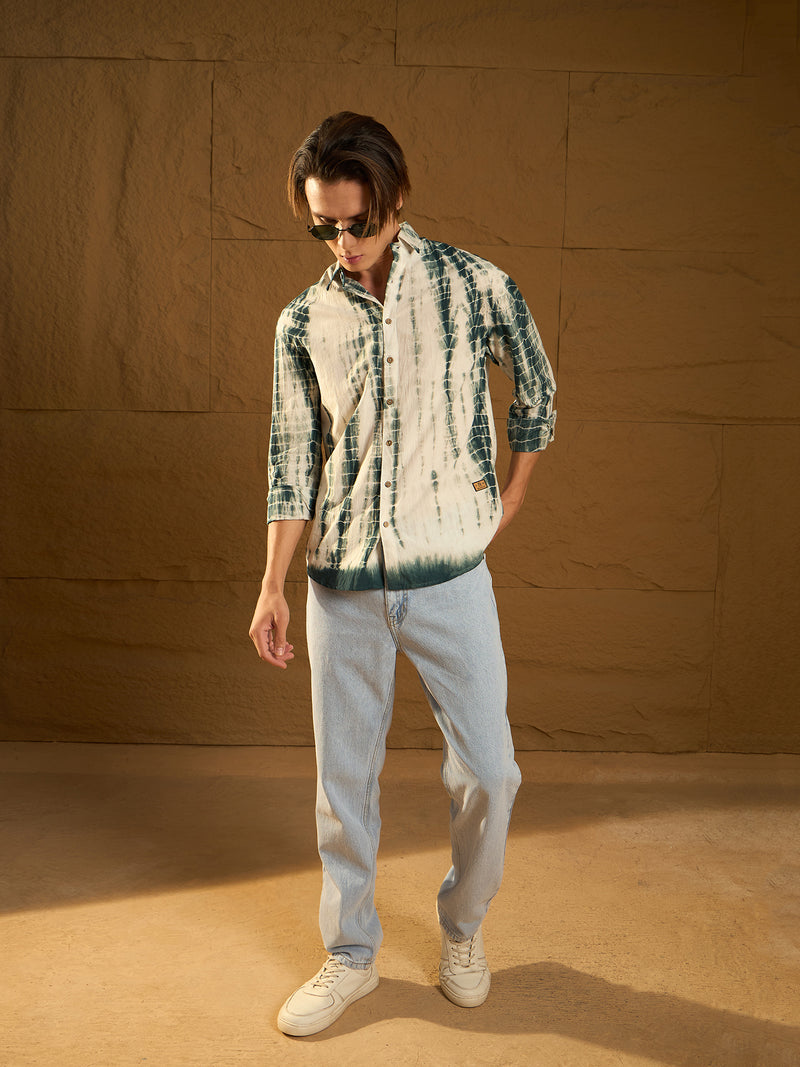Green & White: Full Sleeves Tie & Dye Shirt
