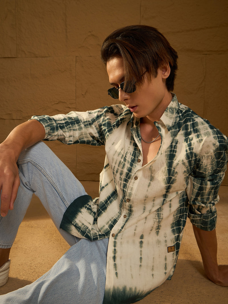 Green & White: Full Sleeves Tie & Dye Shirt