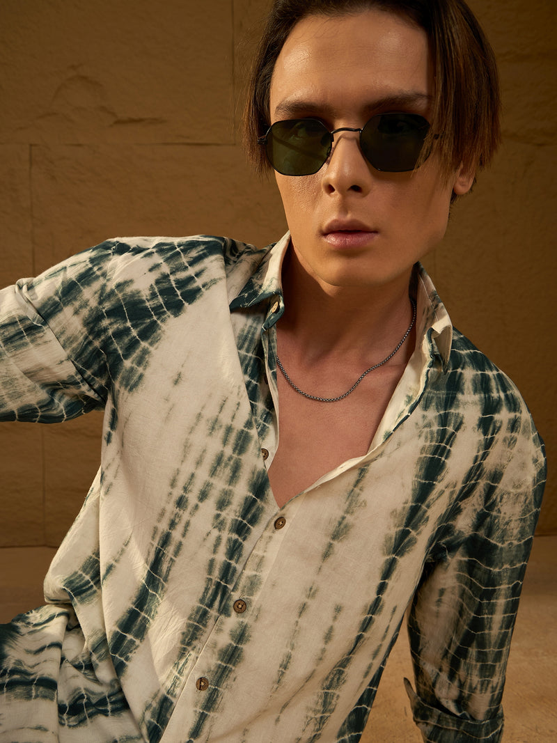 Green & White: Full Sleeves Tie & Dye Shirt