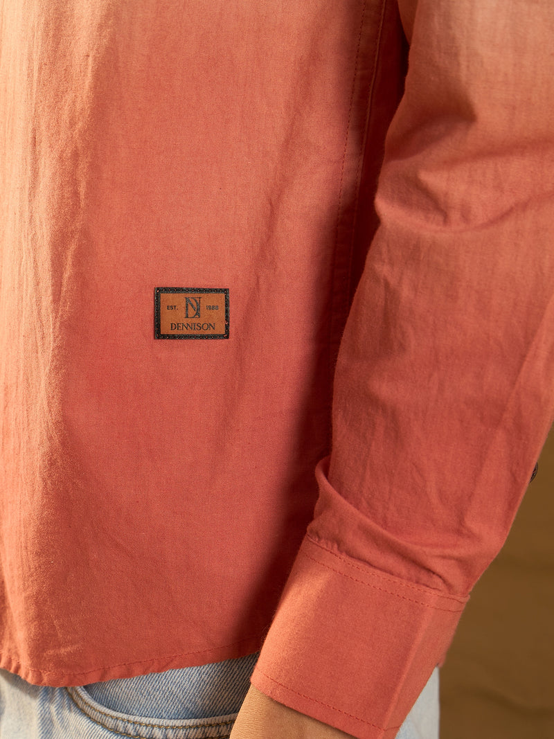 White and Orange: Full Sleeves Oversized Ombre Shirt