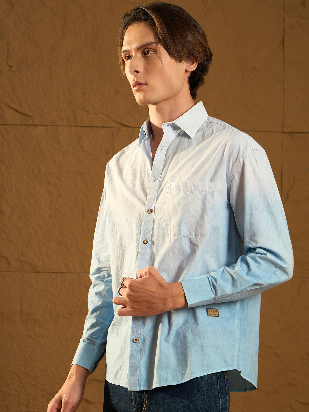 Light Blue: Ombre Dyed Cotton Oversized Shirt