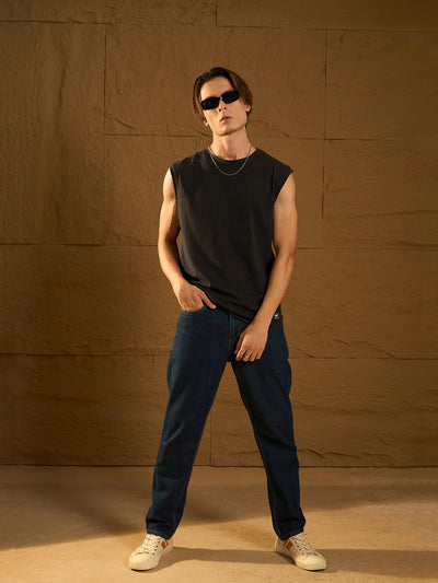 Dennison men's navy blue baggy jeans front view