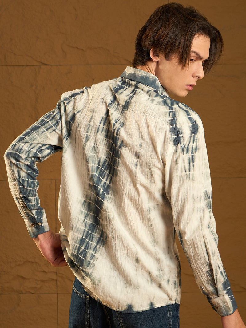 Grey & White: Full Sleeves Tie & Dye Shirt