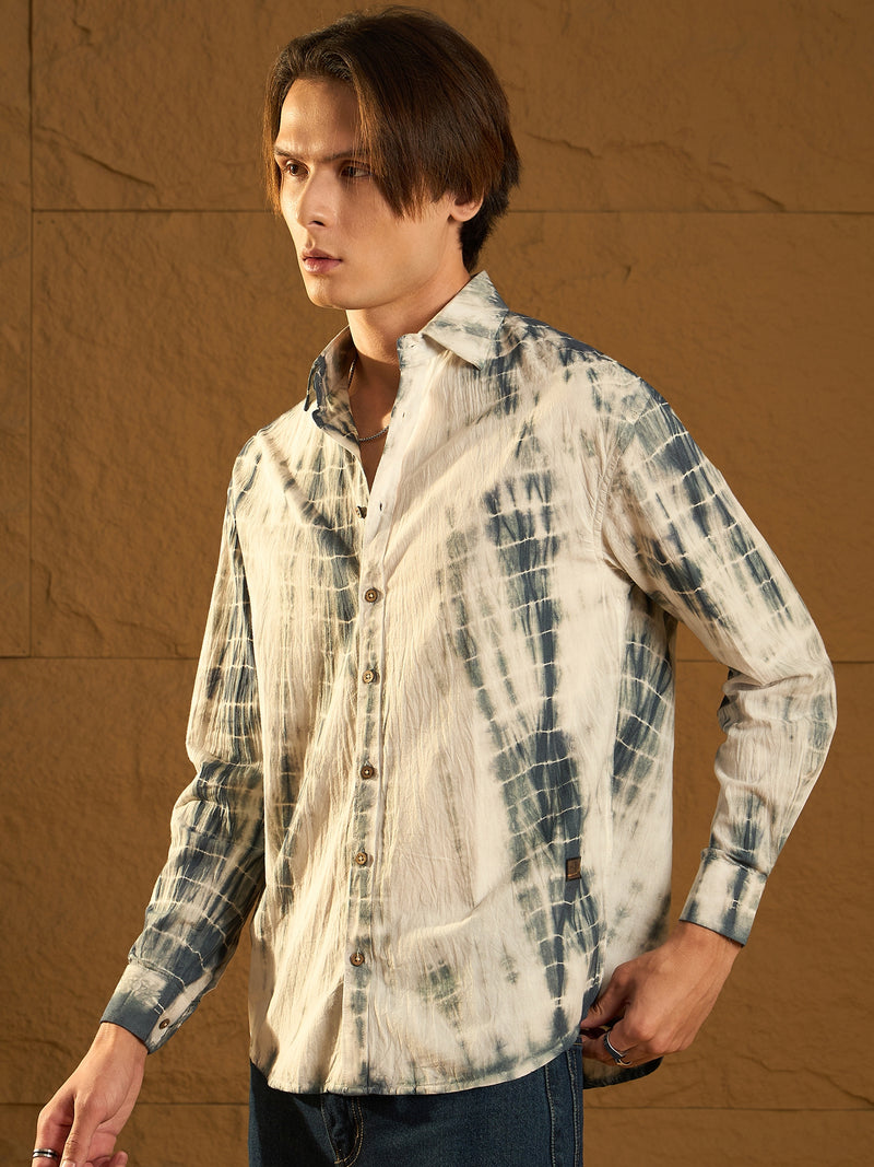 Grey & White: Full Sleeves Tie & Dye Shirt