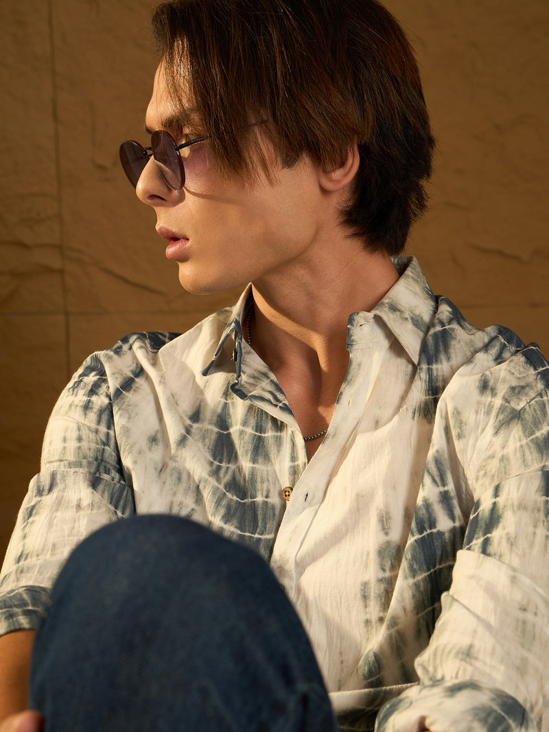 Grey & White: Full Sleeves Tie & Dye Shirt