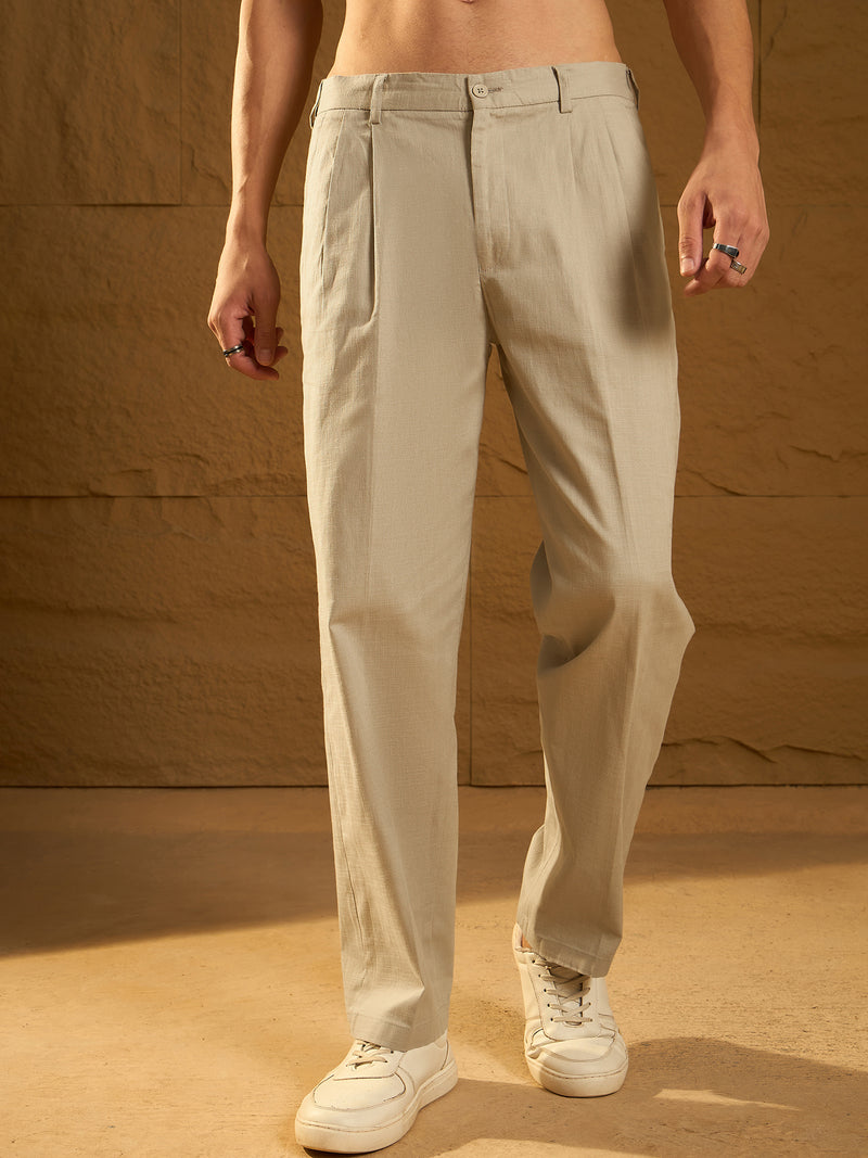 Pale Green: Textured Korean Baggy Fit Trouser