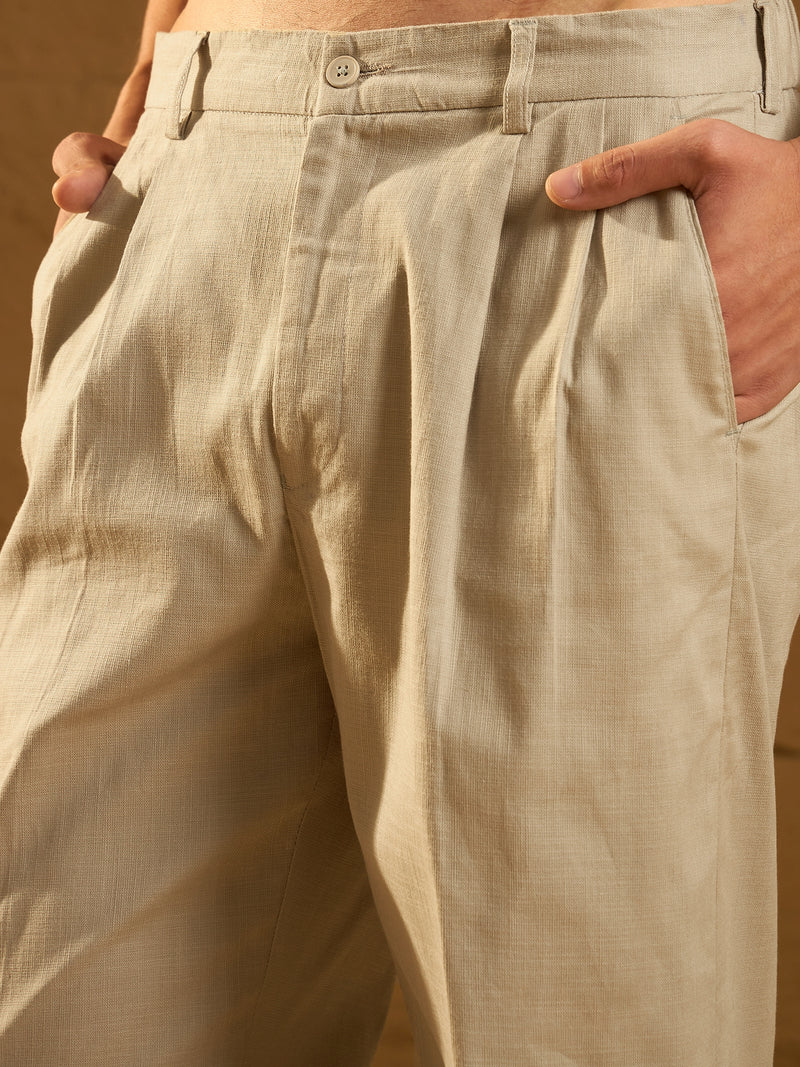 Pale Green: Textured Korean Baggy Fit Trouser