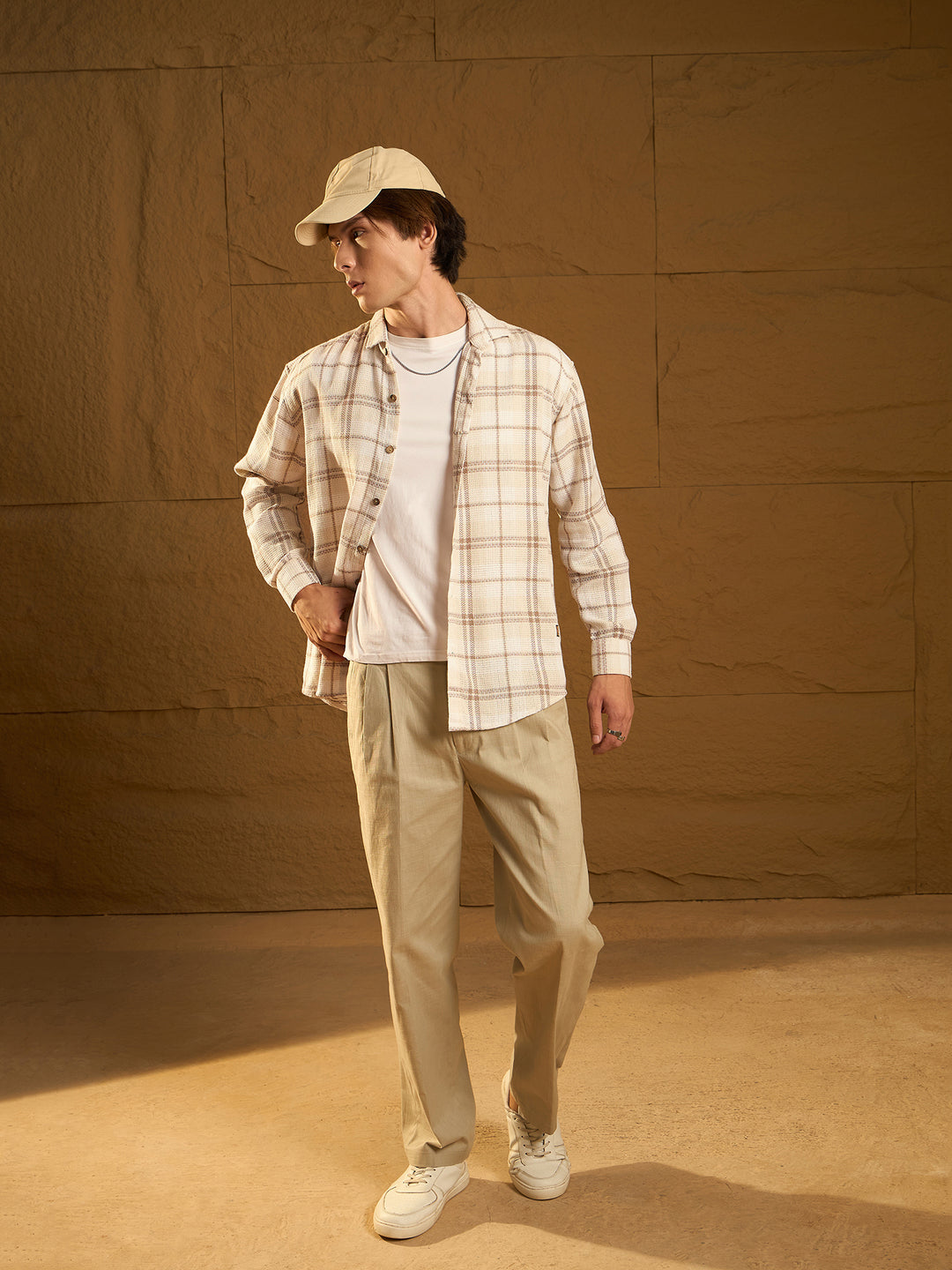 Drop Shoulder Oversized Windowpane Checked Shirt