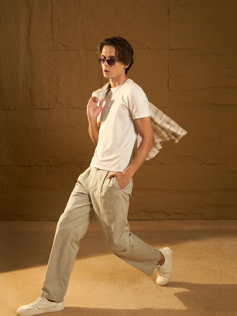 Pale Green: Textured Korean Baggy Fit Trouser