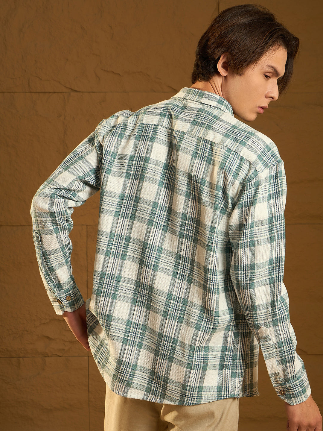 Drop Shoulder Oversized Windowpane Checked Shirt