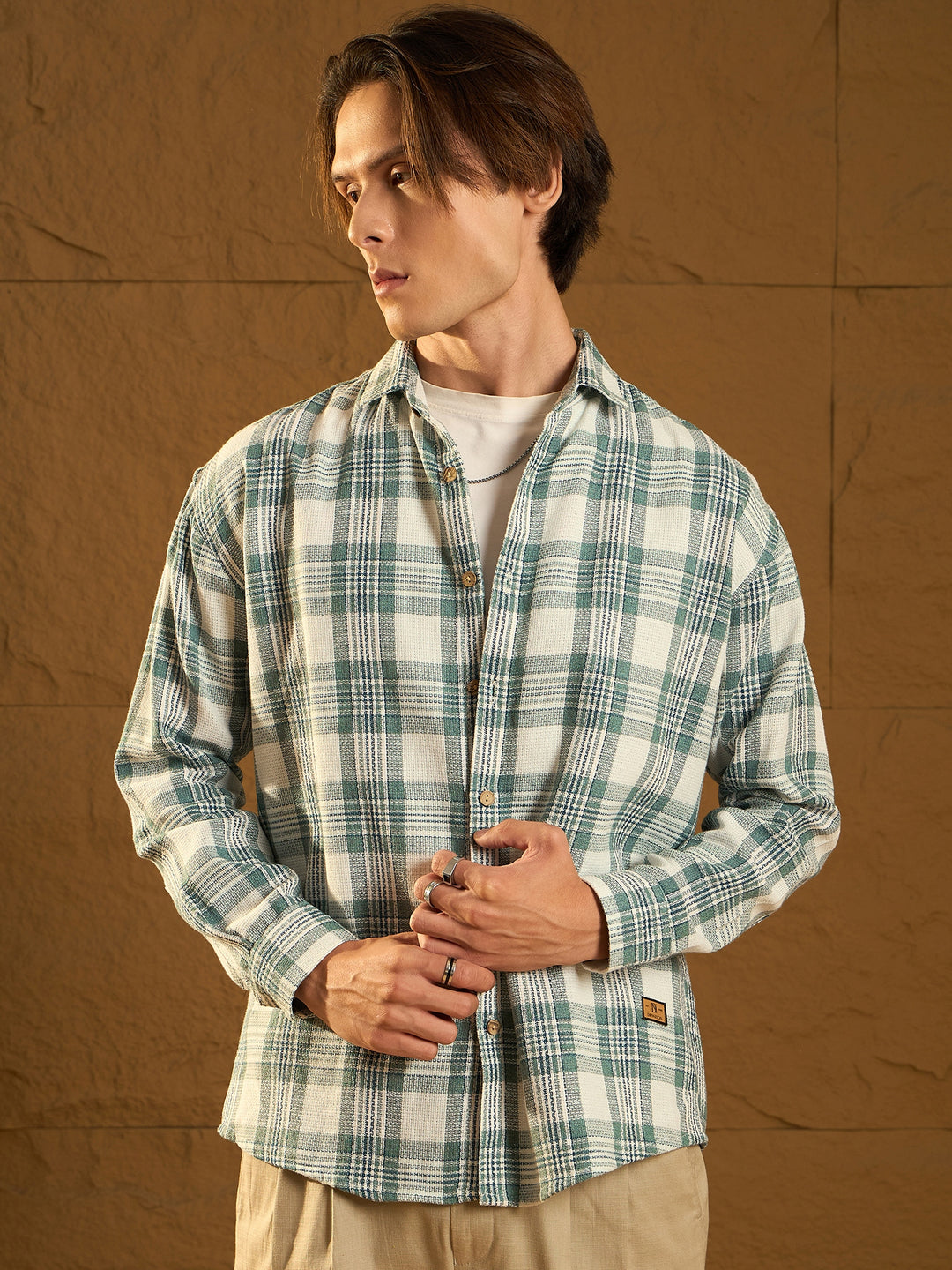 Drop Shoulder Oversized Windowpane Checked Shirt