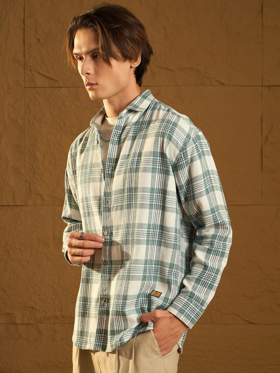 Drop Shoulder Oversized Windowpane Checked Shirt